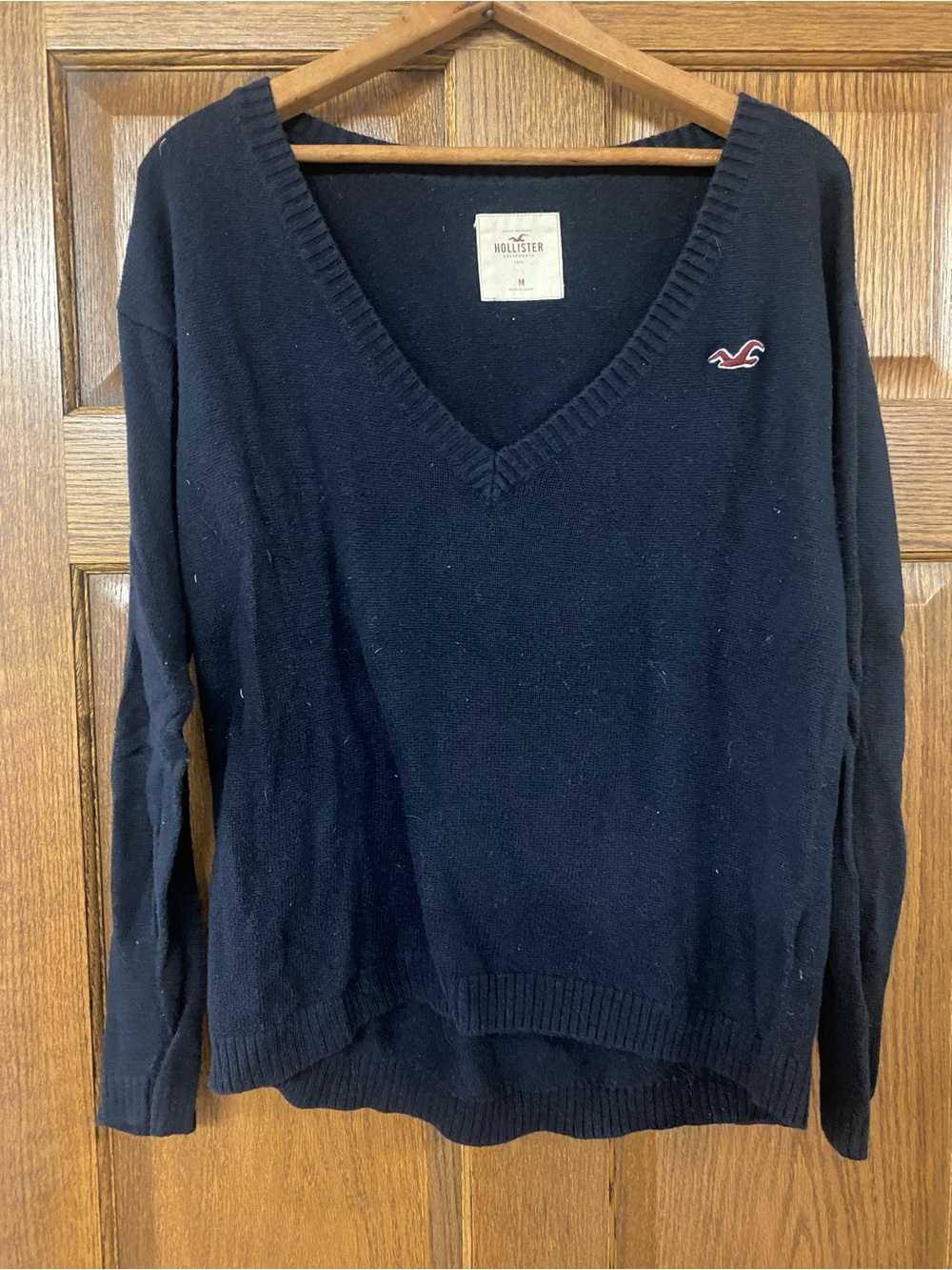 Hollister Navy V-Neck Pullover Sweater with Logo